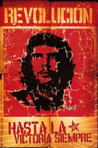 A weathered politics poster featuring a stencil-style portrait of a person with long hair and a beret against a red background. The text reads "REVOLUCIÓN" at the top and "HASTA LA VICTORIA SIEMPRE" at the bottom, with a star in the lower text. Part of the Che Guevara - Revolucion by ALT 040, printed on premium 150gsm gloss paper.