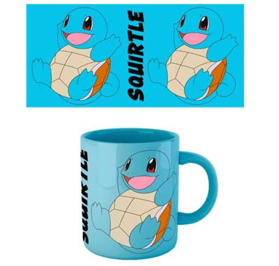 The Pokemon Squirtle Coloured Mug from Blue Dog Posters, part of our Homewares Collection, features the character Squirtle from Pokémon. The mug displays Squirtle's signature blue body and shell printed on the side along with its name, "SQUIRTLE," vertically in bold, black letters. Plus, it's dishwasher safe for easy cleaning!